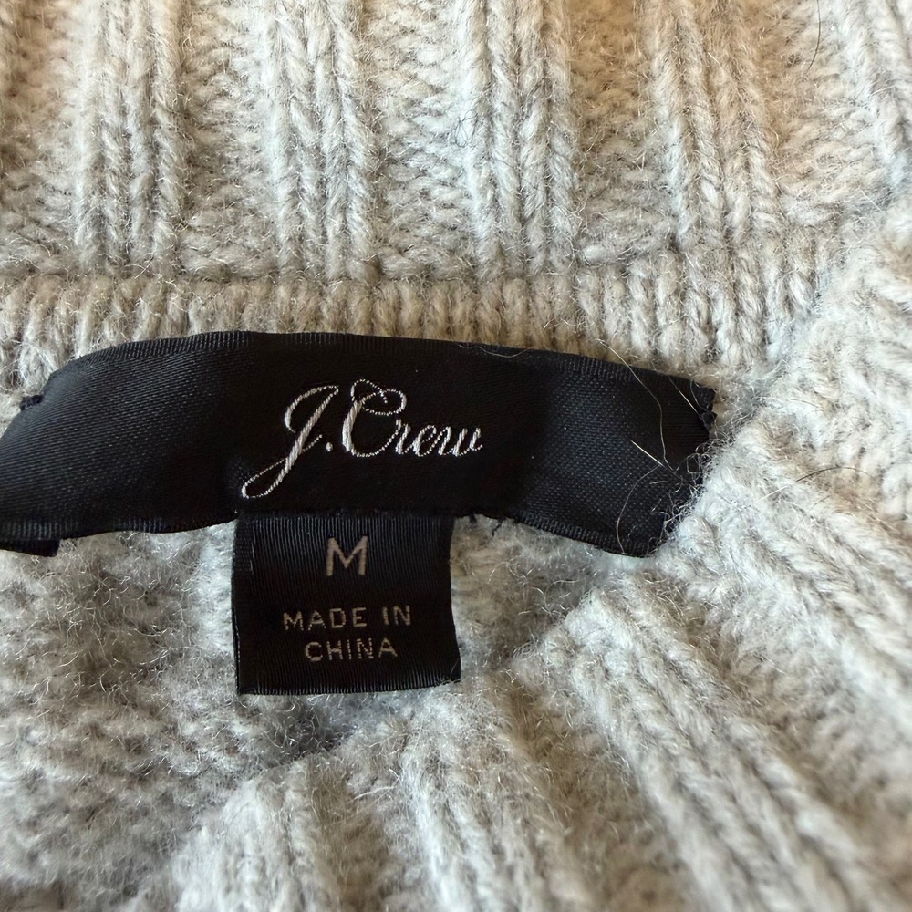 J. Crew Heather Grey Wool Blend Cableknit Tunic Sweater (M) Boatneck Cozy Cabin - Picture 3 of 7